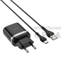 Блок питания сетевой 1 USB HOCO C12Q, 3000mA, , пластик, QC3.0, кабель Type-C, цвет: чёрный (1/10/100)