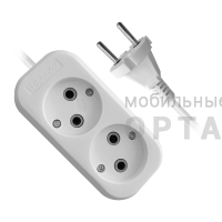 Удлинитель DEFENDER B220 2 гнезда, 3 метра, 10А/2200Вт, без заземления, ПВС 2х1,0мм, белый (1/40)