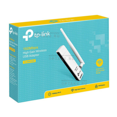 Адаптер USB TP-Link TL-WN722N N150 Wi-Fi, беспроводной, стандарты 802.11n/g/b, до 150 Мбит/с  (1/60)
